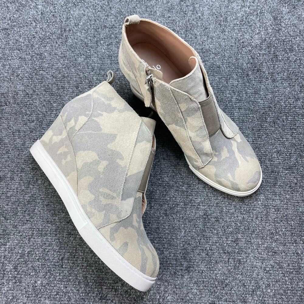 Linea Paolo Suede Camouflage Wedge Shoes US 9.5M Athletic Sneakers Tan Platform
